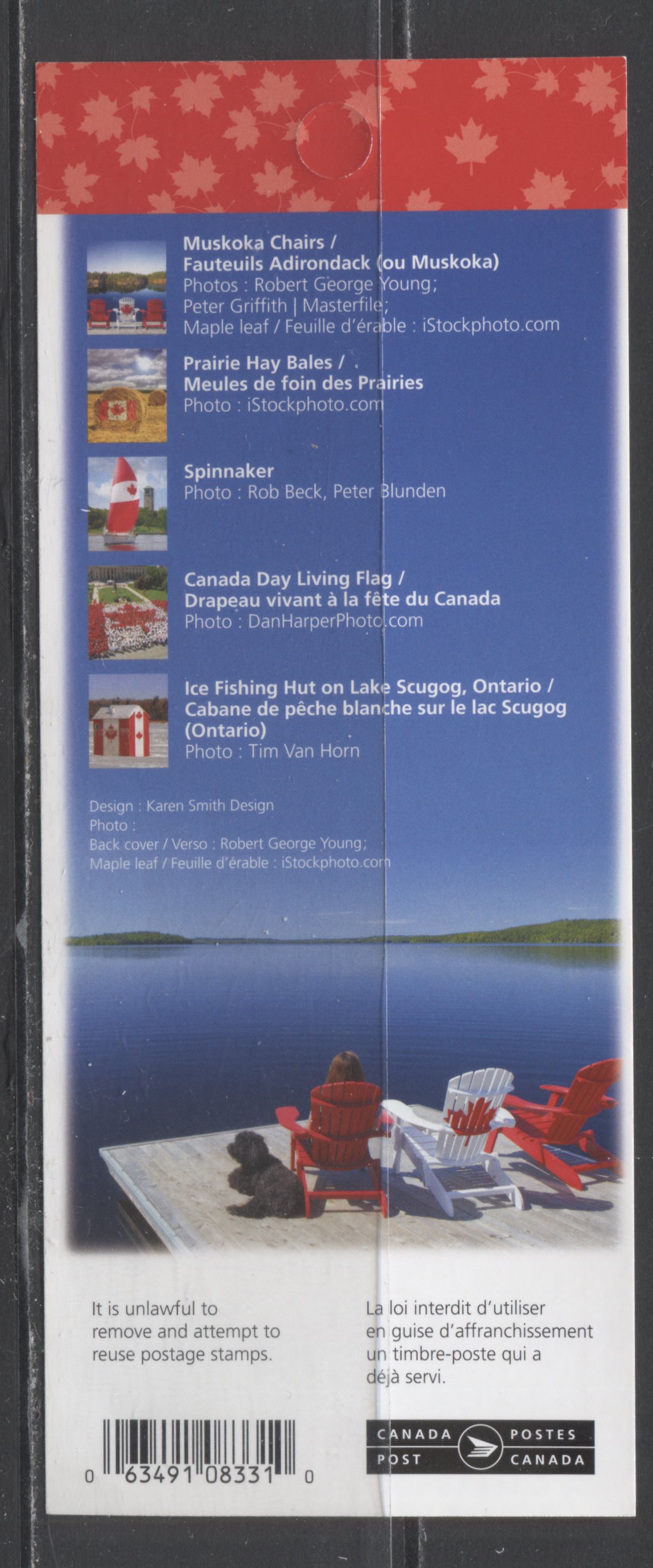 Lot 10 Canada #BK521 P(63c) Multicolored Flags, 2013 Canadian Pride, A VFNH Booklet Of 10 On DF/HB TRC Paper & Fluorescent Red Ink