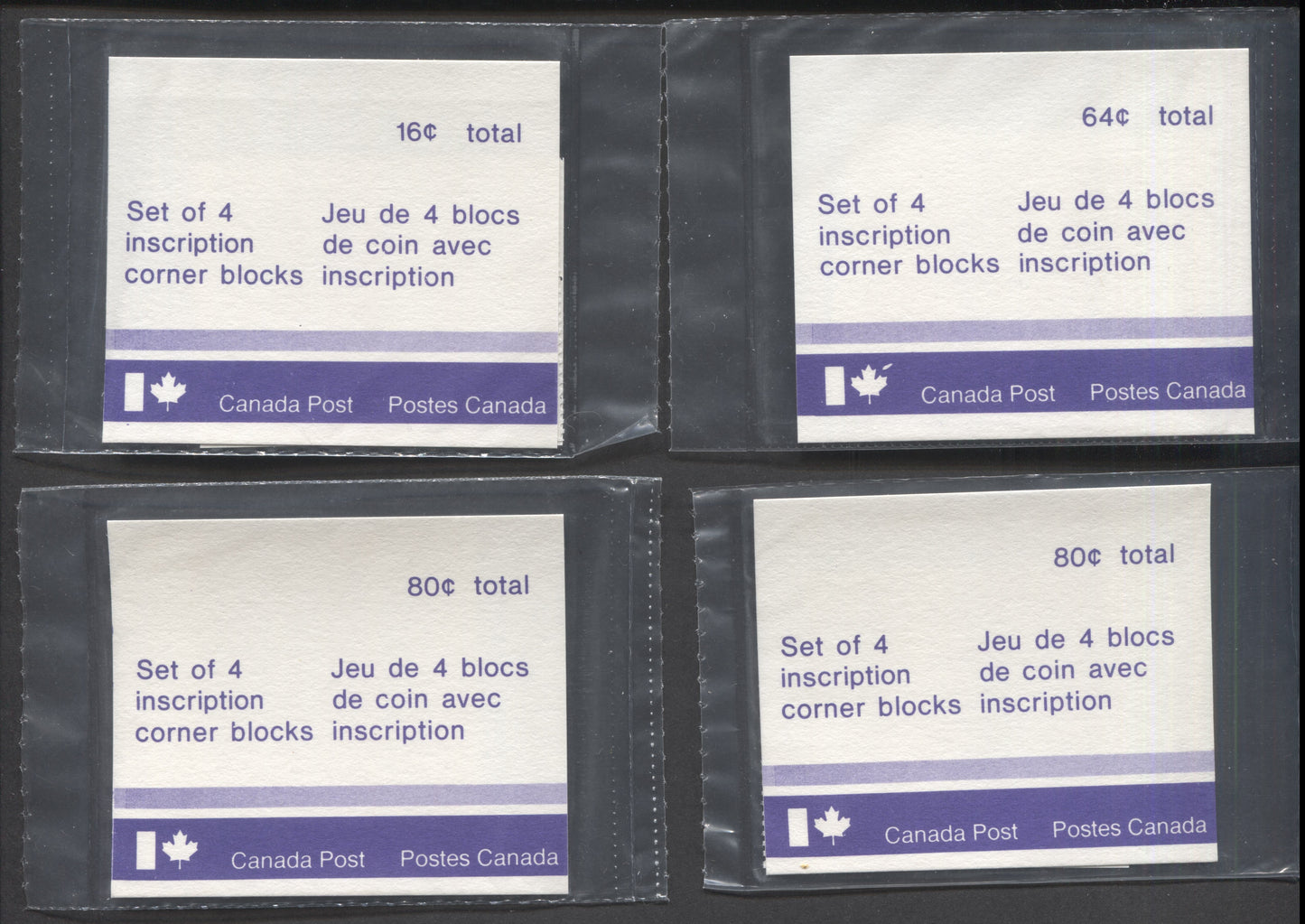 Canada #J28a, J31a, J32 1c, 4c & 5c Carmine Rose 1977-1978 Fourth Centennial Red Postage Due Issue, 3 Canada Post Sealed Packs of Inscription Blocks on DF Paper, With MF & HF Type 3A Insert Cards, FNH, Unitrade Cat. $5