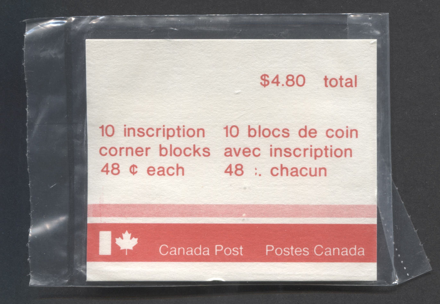 Canada #J36a 12c Carmine Rose 1977-1978 Fourth Centennial Red Postage Due Issue, Canada Post Sealed Pack of 10 UL Inscription Blocks on DF Paper, With DF Type Red 3A Insert Card, VFNH, Unitrade Cat. $150