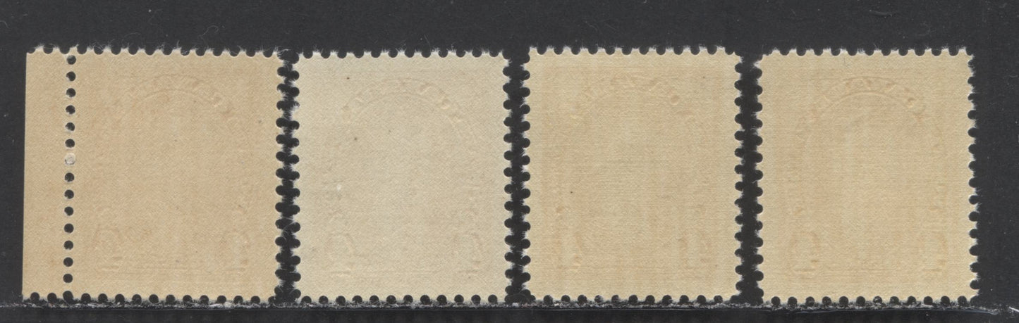 Lot 70 Canada #234 4c Bright Orange, 1937 Mufti Issue, 4 VFNH Singles Includes Different Paper & Gums