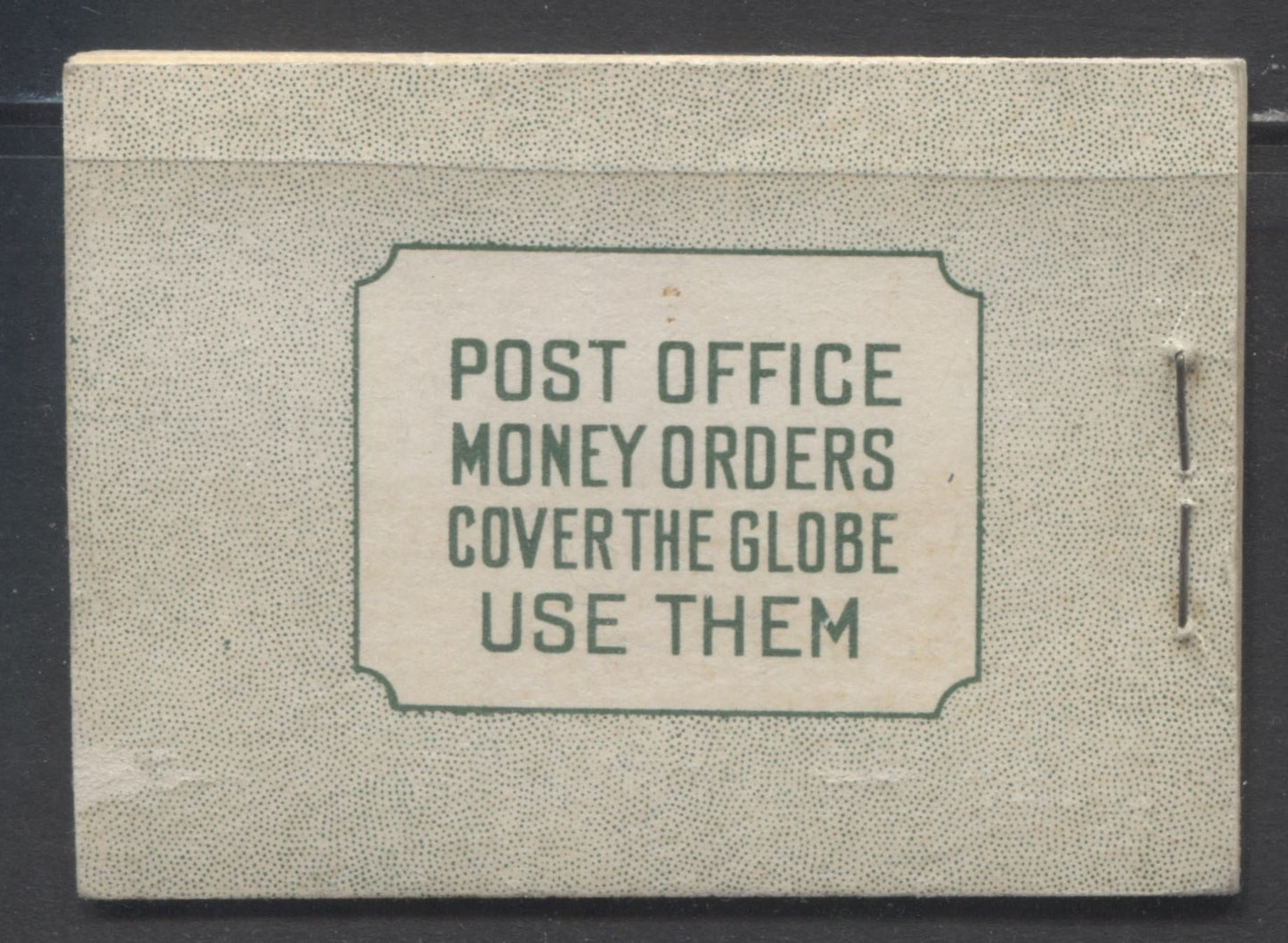 Lot 17 Canada #BK28cE 1937-1942 Mufti Issue, Complete 25c English Booklet, 4 Panes of 6 1c Green, 6c Rate Page, 17 mm Staple, Vertical Ribbed Paper, Type 2 Covers, Harris Front Cover Type IIB