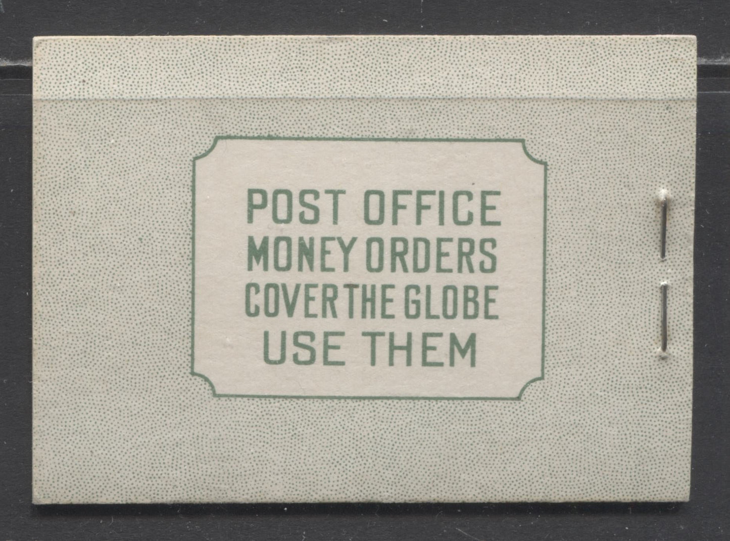 Lot 17 Canada #BK28cE 1937-1942 Mufti Issue, Complete 25c English Booklet, 4 Panes of 6 1c Green, 6c Rate Page, 17 mm Staple, Cutting Guideline LL Of Front Cover, Vertical Ribbed Paper, Type 2 Covers, Harris Front Cover Type IIB