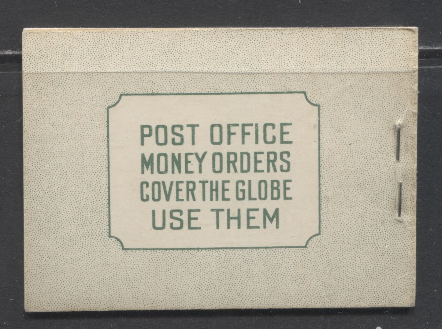 Canada #BK28eE 1937-1942 Mufti Issue, Complete 25c English Booklet, 4 Panes of 6 1c Green, No Rate Page, Dot Blemish On Front Cover, Cutting Guideline At Top Of Front Cover, Type 3 Covers, Harris Front Cover Type IIAa
