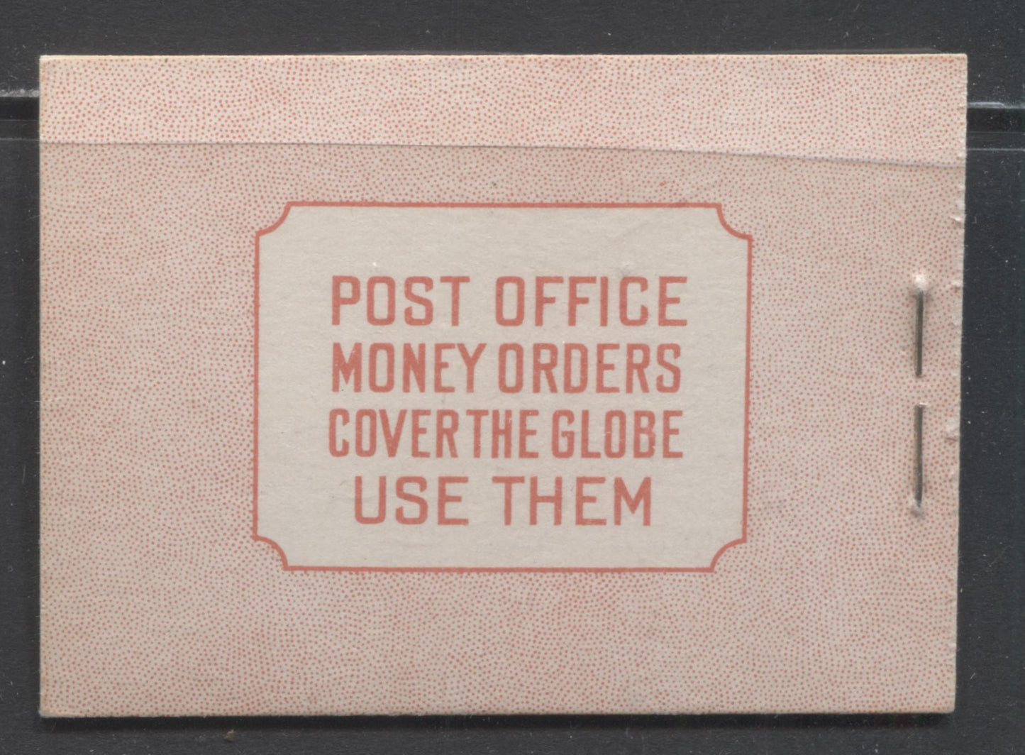 Lot 75 Canada #BK30cE 1937-1942 Mufti Issue, Complete 25c English Booklet, 2 Panes of 4 + 2 Labels of 3c Carmine, 6c Rate Page, Smooth Vertical Wove Paper, Type II, Front Cover Type IIe