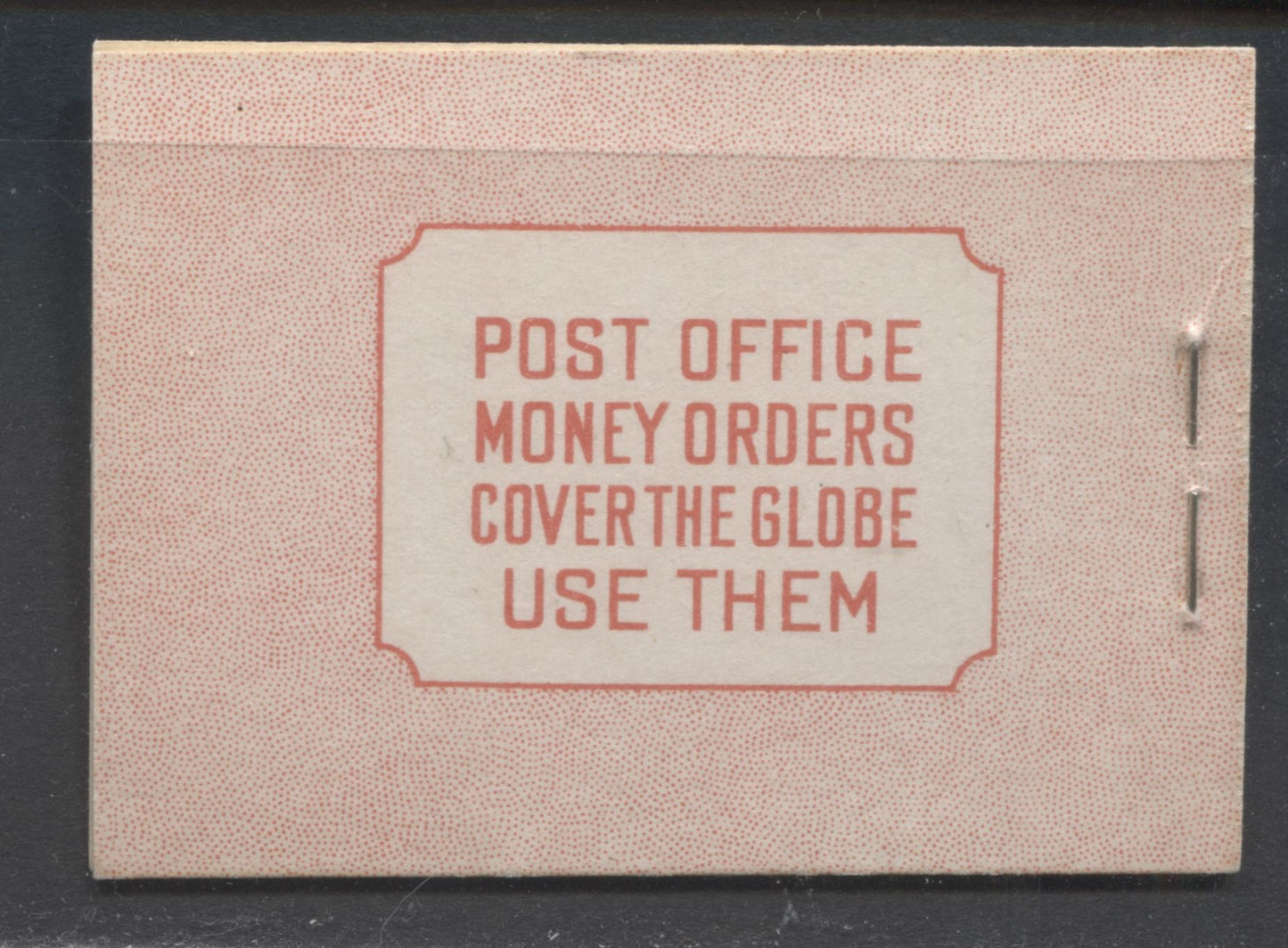 Lot 18 Canada #BK30cE 1937-1942 Mufti Issue, Complete 25c English Booklet, 2 Panes of 4 + 2 Labels of 3c Carmine, 6c Rate Page, Vertical Wove Paper, Type II, Front Cover Type IIf