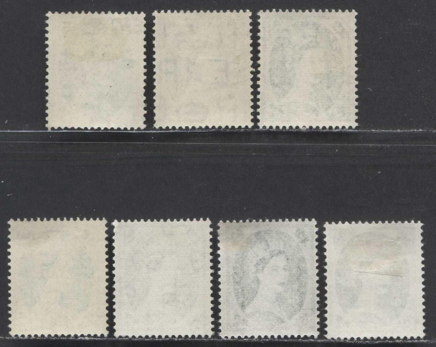 Great Britain SG#526/617c 9d Bronze Green 1952-1967 Wilding Issue, A Specialized Group of 7 Fine OG and VFOG Stamps, Including Two Shades Each of the Key Tudor and St. Edward's Crown Watermarks, Estimated Value $45