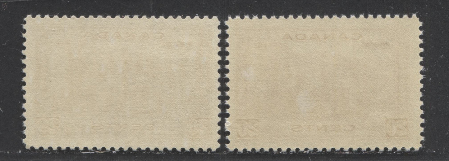 Lot 16 Canada #243 20c Pale Red Brown & Pale Brown Red, 1938 Pictorial Issue, 2 FNH Singles On Vertical Wove(Mesh) Papers With Crackly Cream Gum