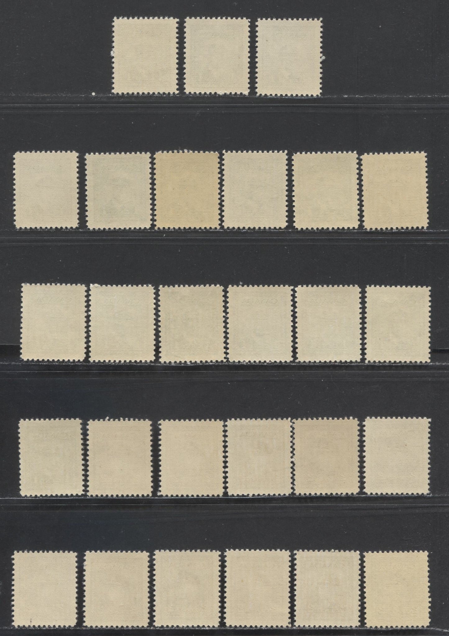 Lot 371 Canada #249-250 1c,2c Green, Brown King George VI, 1942-1943 King George VI - War Issue, 27 VFNH Singles Showing Various Shades, Paper And Gums