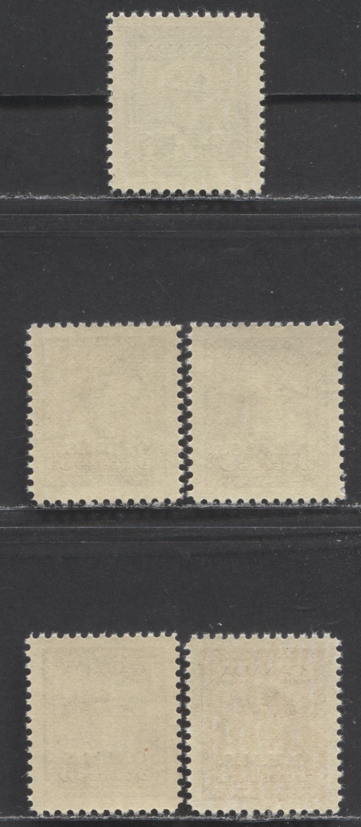 Lot 23 Canada #O1, O3-O4 1c, 3c-4c Green - Dark Carmine, 1942-1943 War Issue Overprints, 5 VFNH Singles On Horizontal Ribbed Paper With Streaky & Smooth Semi Glossy Cream Gums, Extra Shades Of 3c