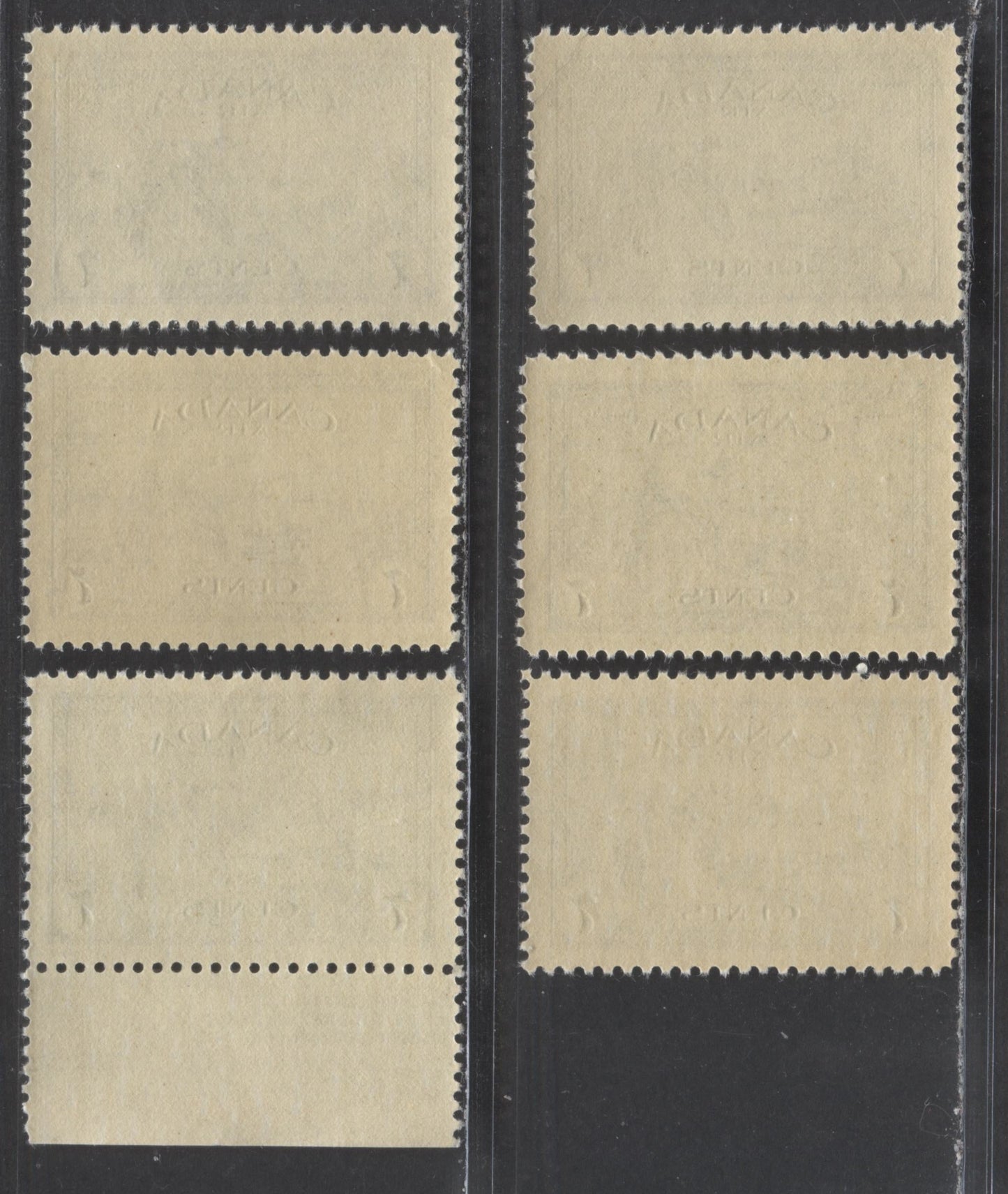 Lot 89 Canada #C9 7c Deep Blue Canada Goose, 1946 Air Mail Stamps - War Issue, 6 VFNH Singles Showing Different Shade, Paper And Gum Combinations