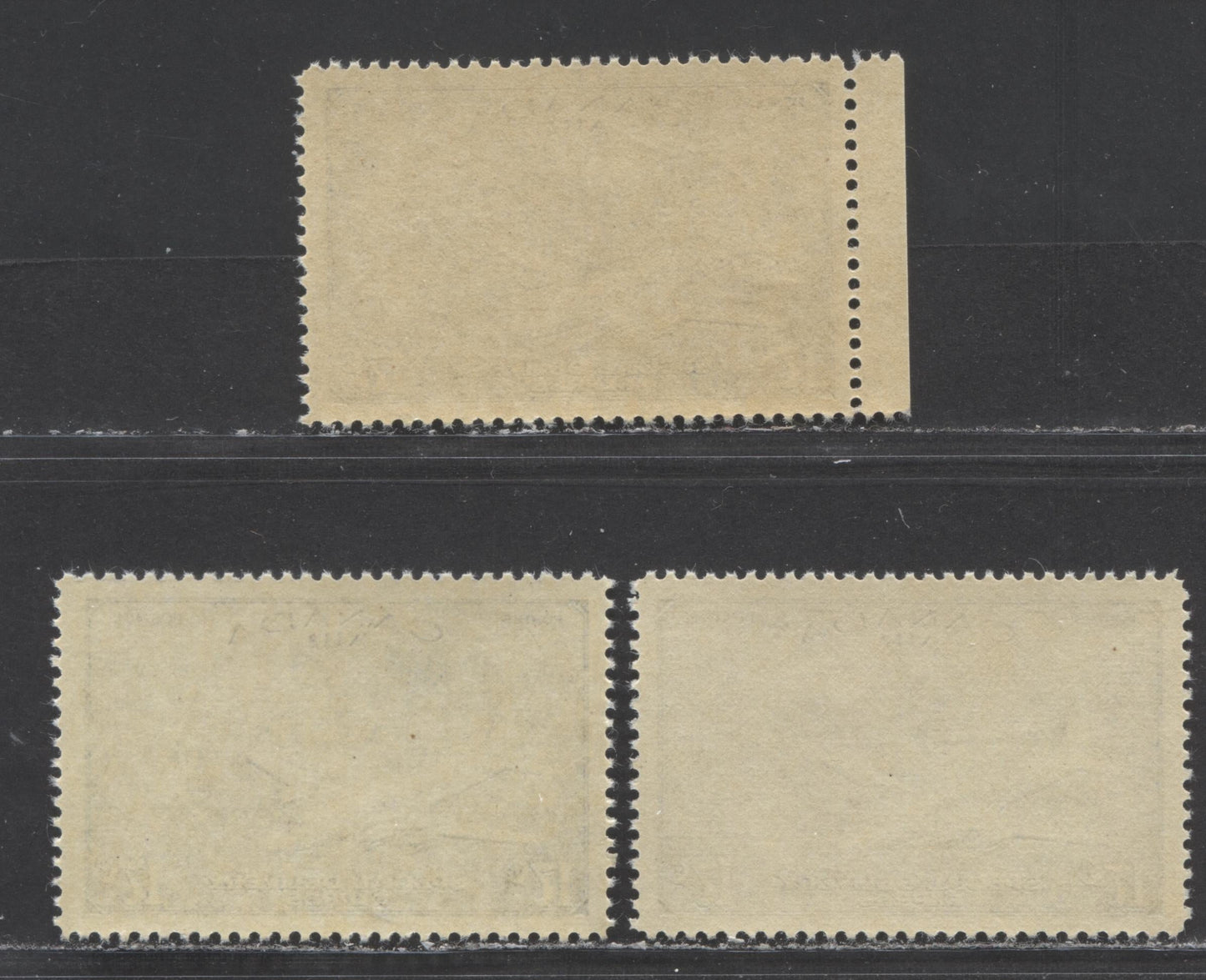 Lot 90 Canada #CE4 17c Ultramarine D.C 4-M Airplane, 1946 Air Mail Special Delivery Issue, 3 VFNH Singles Showing Different Shades And Gums