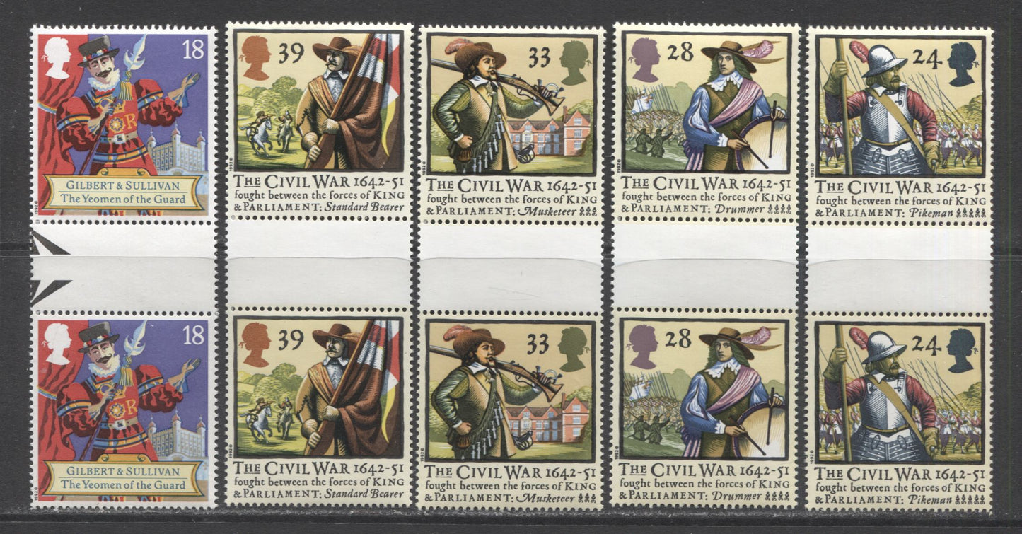 Lot 31 Great Britain SG#1620-1633 1992 Civil War, Gilbert & Sullivan, Environment & Euro Market, 14 VFNH Gutter Pairs, Click on Listing to See ALL Pictures, Estimated Value $20.5 CDN