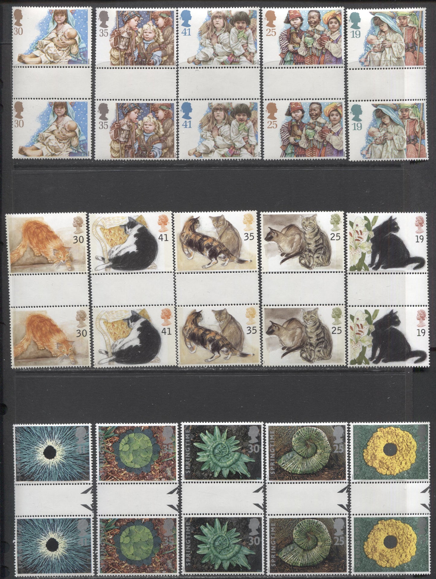Lot 12 Great Britain SG#1842-1857 1994 Christmas, Cats & Springtime Issues, 15 VFNH Gutter Pairs, Click on Listing to See ALL Pictures, Estimated Value $20.5 CDN