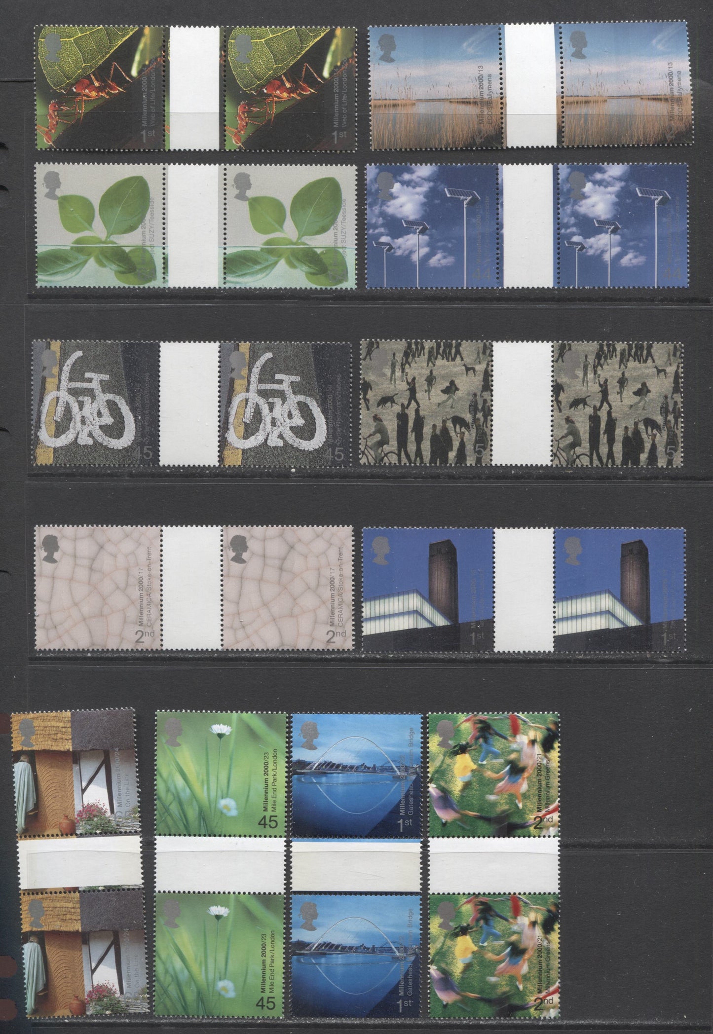 Lot 33 Great Britain SG#2138-2151 2000 Millennium Series, Sets 16-18, 12 VFNH Gutter Pairs, Click on Listing to See ALL Pictures, Estimated Value $36.68 CDN