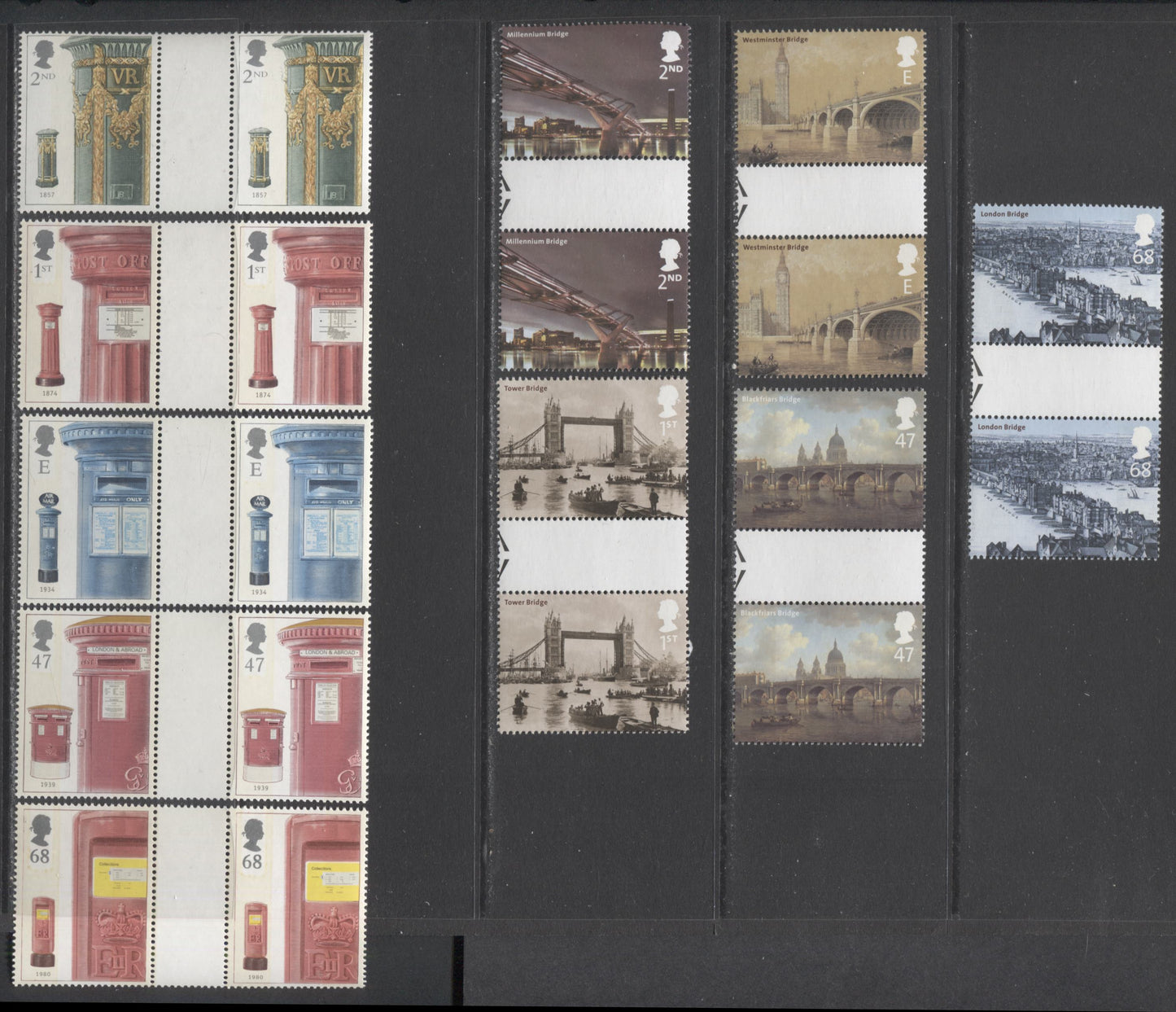 Great Britain SG#2309/2320 2002 Bridges Of London & 150th Anniversary Of First Pillar Box, 10 VFNH Gutter Pairs, Click on Listing to See ALL Pictures, Estimated Value $35.86 CDN