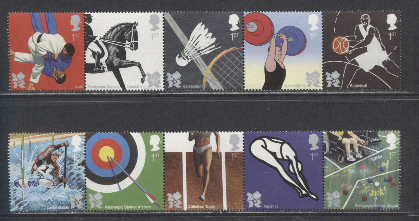 Lot 13 Great Britain SG#2981-2990 2009 Olympics & Paralympics, 2 VFNH Strips Of 5, Click on Listing to See ALL Pictures, Estimated Value $14.75 CDN