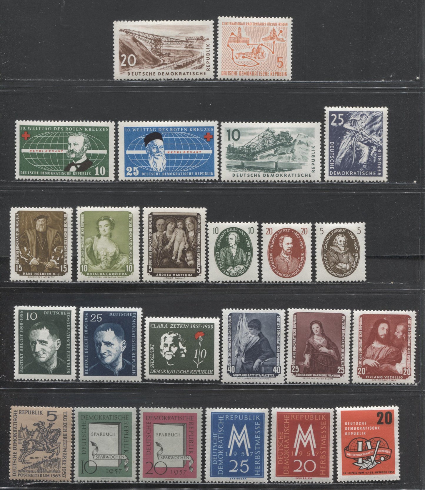 Lot 34 German Democratic Republic SC#346-369 1957 Bicycle Peace Race - Stamp Day Issues, All LF & MF Papers, 24 VFOG Singles, Click on Listing to See ALL Pictures, 2017 Scott Cat. $19.65 USD