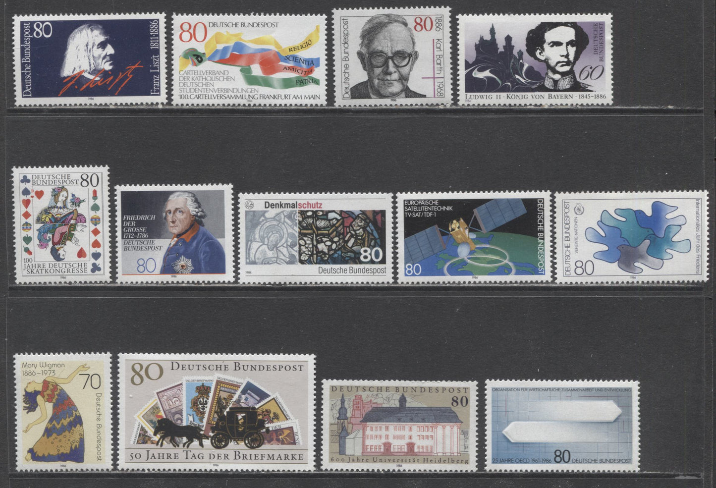 Lot 31 Germany SC#1460/1474 1986 Commemoratives, 13 VFNH Singles, Click on Listing to See ALL Pictures, 2022 Scott Classic Cat. $22.95 USD