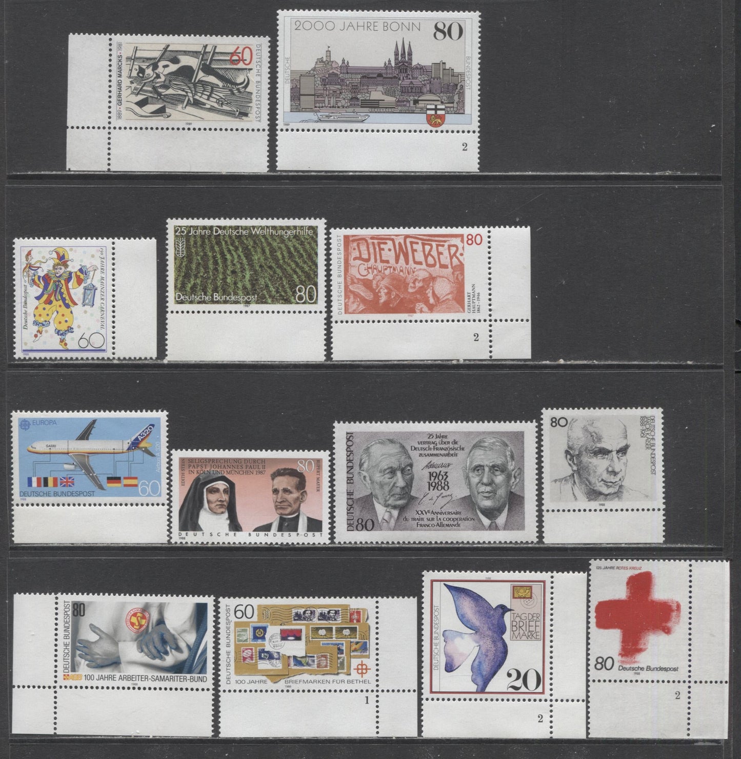 Lot 20 Germany SC#1542/1571 1987-1989 Commemoratives, 10 VFNH Singles, Click on Listing to See ALL Pictures, 2022 Scott Classic Cat. $16.05 USD