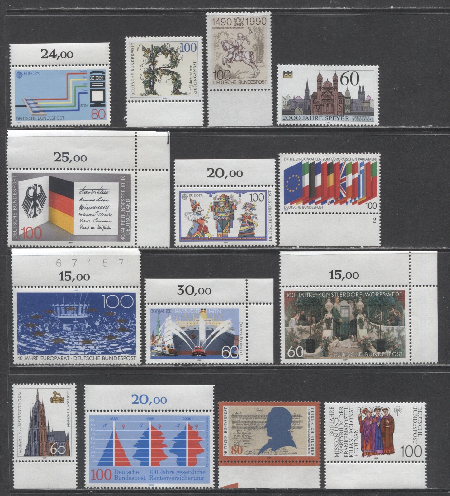 Lot 21 Germany SC#1552/1593 1986-1990 Commemoratives, 14 VFNH Singles, Click on Listing to See ALL Pictures, 2022 Scott Classic Cat. $20.6 USD