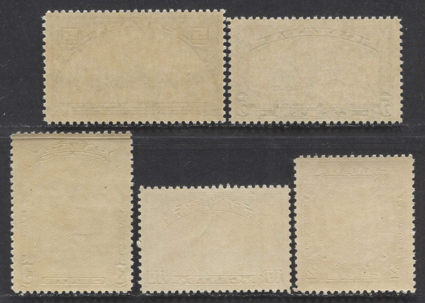 Lot 37 Canada #202, 204, 208-210 3c-20c Blue - Brown Red Various Subjects, 1933-1934 UPU Meeting - New Brunswick, 5 FNH Singles