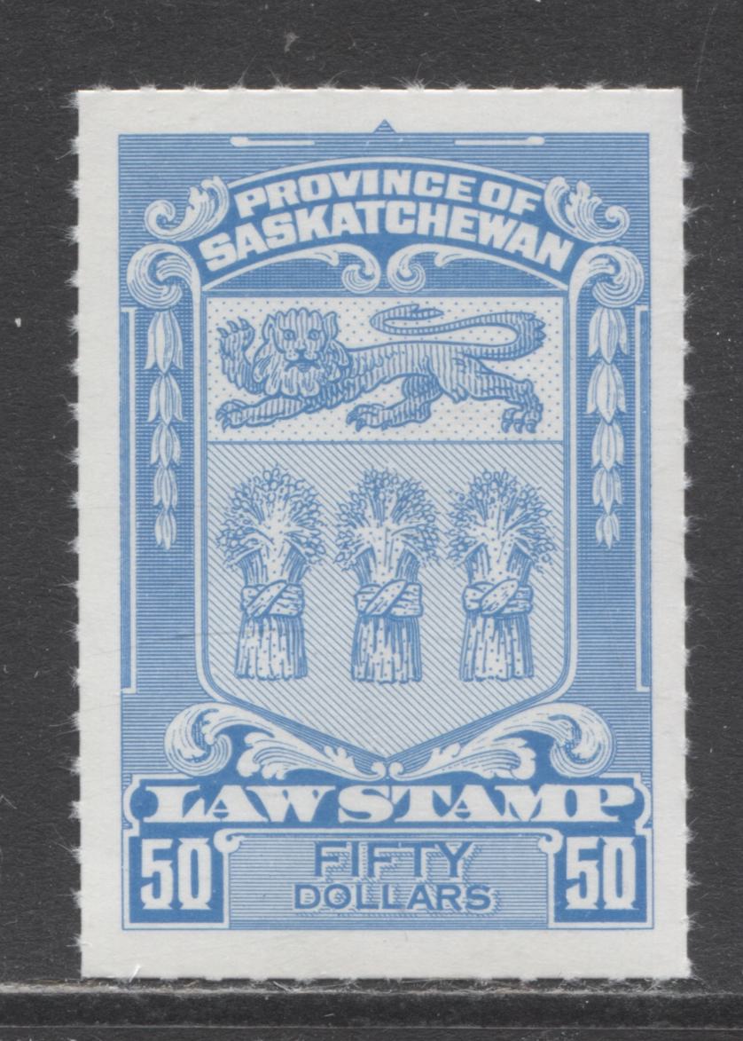 Lot 117 Saskatchewan #SL78 $50 Blue Coat Of Arms, 1968 Saskatchewan Law Issue, A VFNH Single With Roulettes