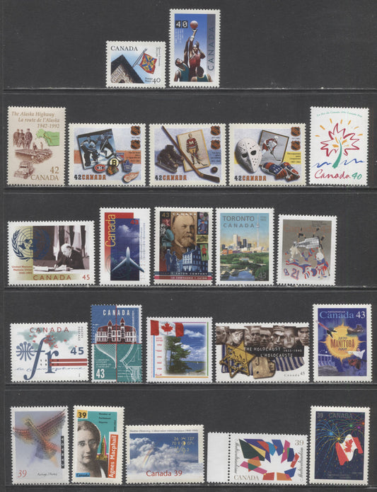 Canada #1270/1590 39c/45c Multicolored Multiculturalism/Holocaust, 1990-1995 Commemoratives, 22 VFNH Singles, A Complete Set Of Commemoratives That Were Released As Single Stamps Not Part Of Larger Sets