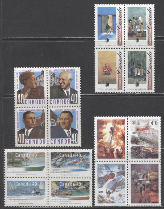 Canada #1305a/1333a 40c Multicolored Jennie K Trout - Search & Rescue, 1991 Doctos - Dangerous Occupations, 4 VFNH Blocks Of 4