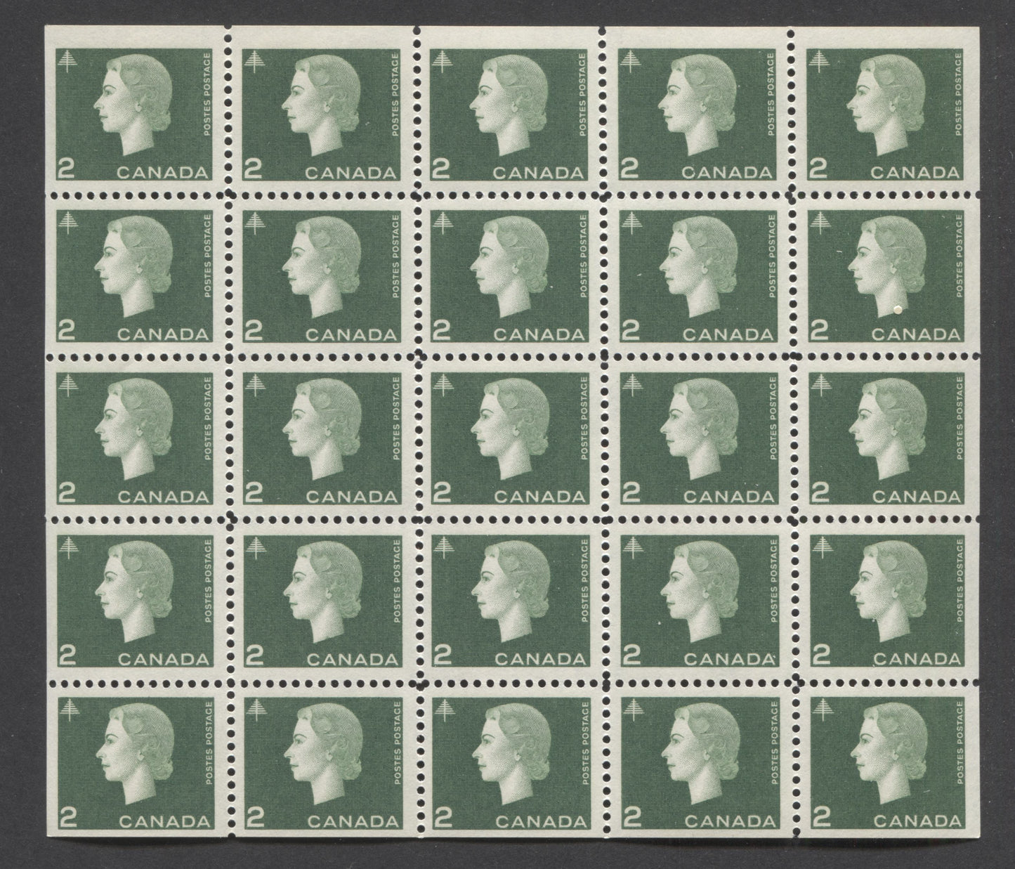 Lot 4 Canada #402ai 2c Green Forestry, 1962-1963 Cameo Issue, A VFNH Pane Of 25