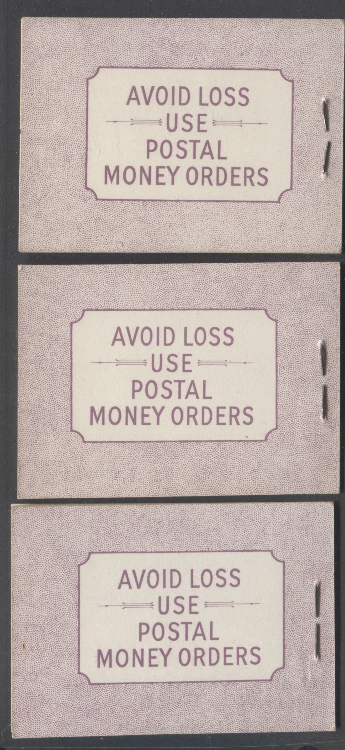 Lot 124 Canada #BK46 3c Carmine Rose, 1953 Queen Elizabeth II Karsh Issue, 3 VFNH Booklets 3 Of 4 Harris Back Cover Types For Front Cover Type IIf: Ei, Eiii, Eiv