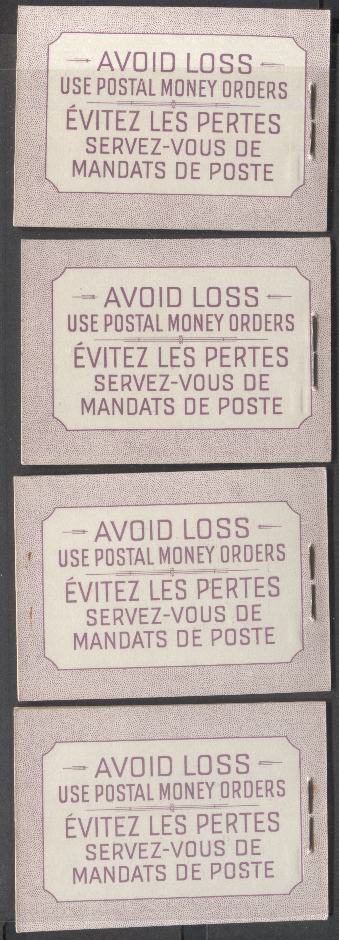 Lot 45 Canada #BK46 3c Carmine Rose, 1953 Queen Elizabeth II Karsh Issue, 4 VFNH Booklets Bilingual Set Of All 4 Harris Cover Types IIIc & IIId Front Covers & Gi, Gii back Covers