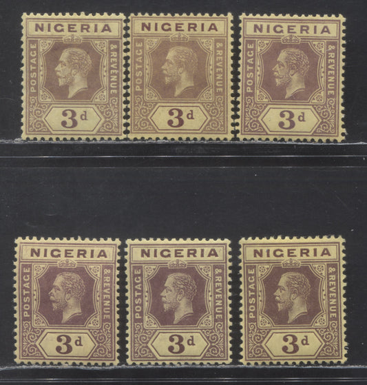 Nigeria SC#5/13 1914-1929 Imperial Keyplate Issue, Six Different Printings With Various Shades & Papers, Multiple Crown CA Wmk, 6 F/VFOG Singles, Click on Listing to See ALL Pictures, Estimated Value $45 USD
