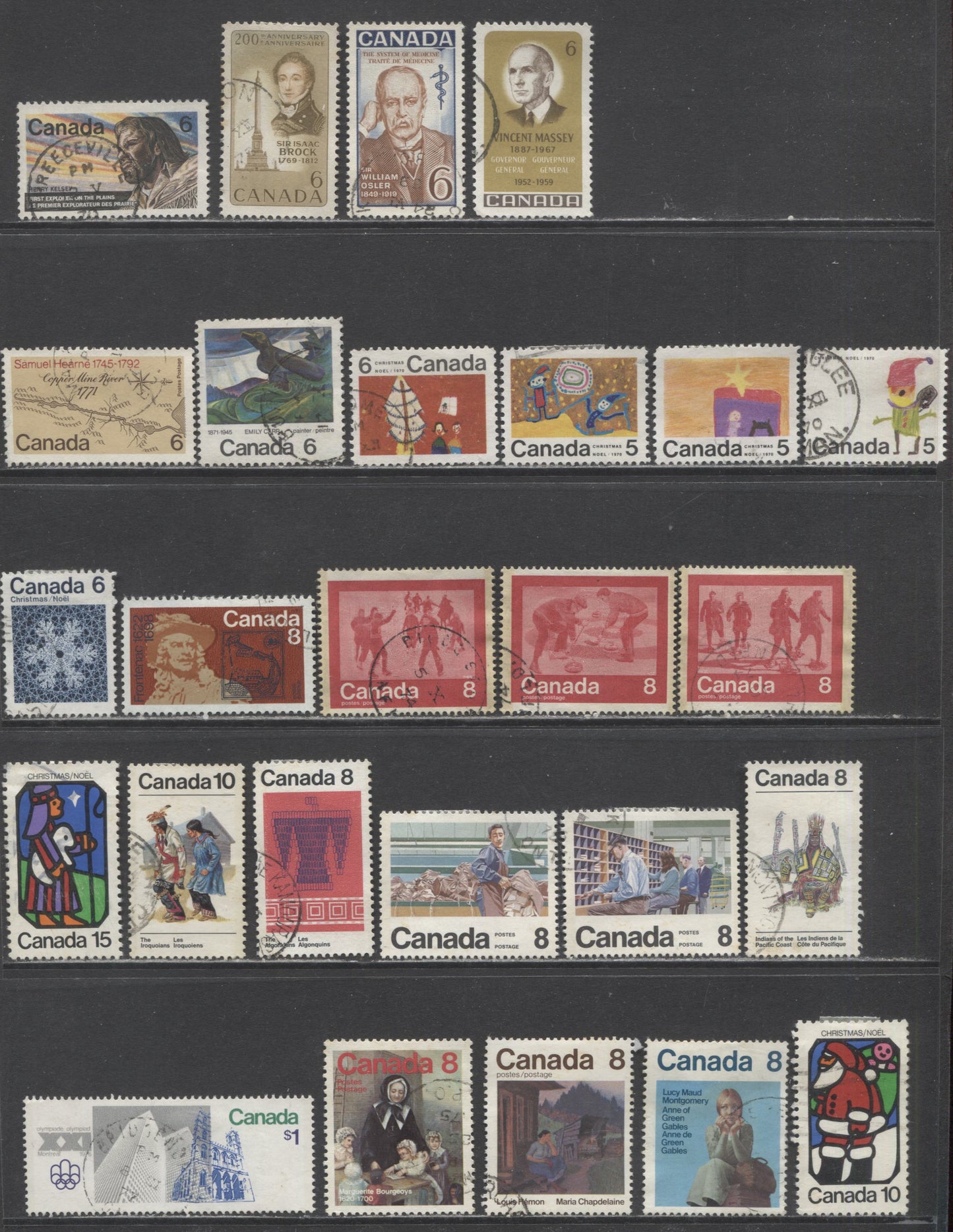 Canada #491/687ii 6c/$1 Multicolored Vincent Massey/Notre Dame & Place Ville Marie, 1969-1976 Commemoratives, 26 Very Fine Used Singles With Light CDS Cancels