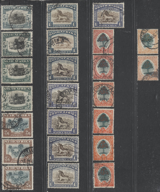 South Africa SC#42a/65a 1933-1954 Pictorial Issue, 23 Fine/Very Fine Used Singles, Click on Listing to See ALL Pictures, 2022 Scott Classic Cat. $20.15 USD