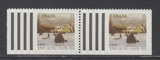 Canada #1259iii 33c Multicolored Champ-des-Mars, 1989 Christmas Issue, A VFNH Booklet Pair On LF Paper, Perf Only At Top
