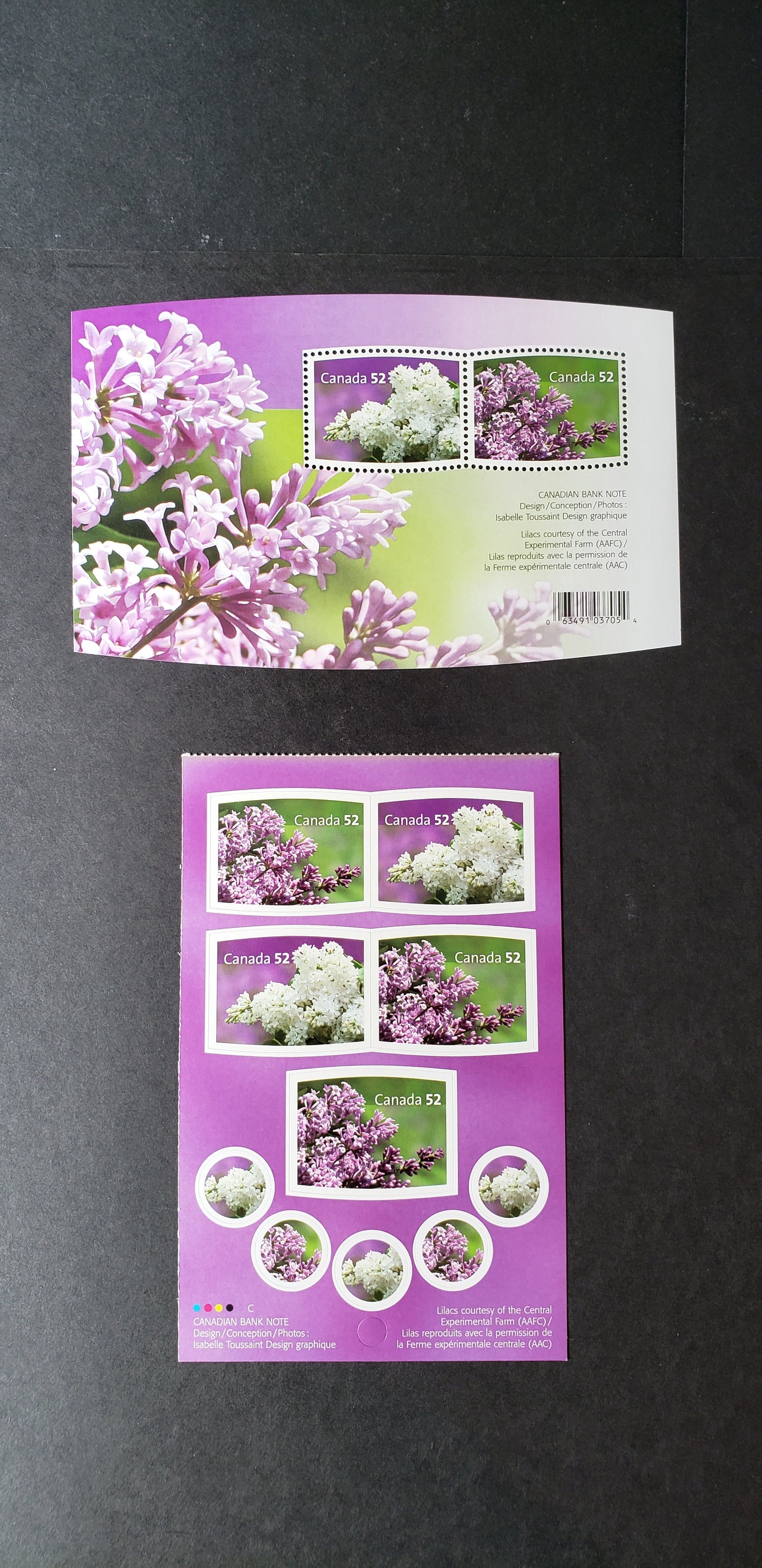 Lot 58 Canada #2206-2208 52c Multicolored Lilacs, 2007 Lilacs Issue, 2 VFNH Booklet Pane & Souvenir Sheet