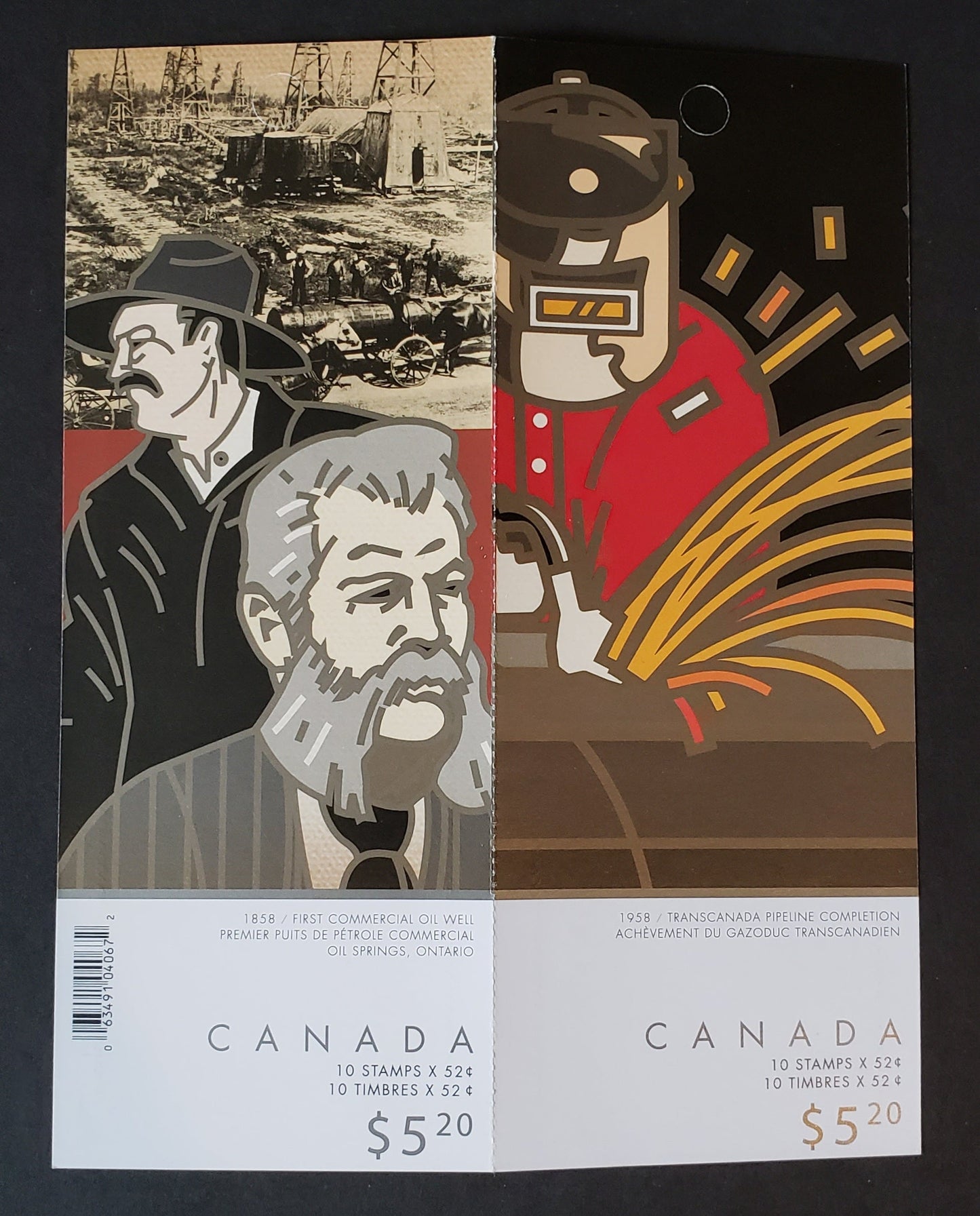 Canada #2268b 52c Multicolored Welder & James M Williams & Charles Tripp, 2008 Oil & Gas Industries Issue, A VFNH Booklet Pane Of 10