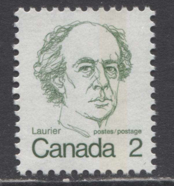 Lot 46 Canada #587iiT3 2c Green Sir Wilfrid Laurier, 1972-1974 Caricature Issue, A VFNH Single With DF/NF Smooth Paper, G2aC Tagging Error