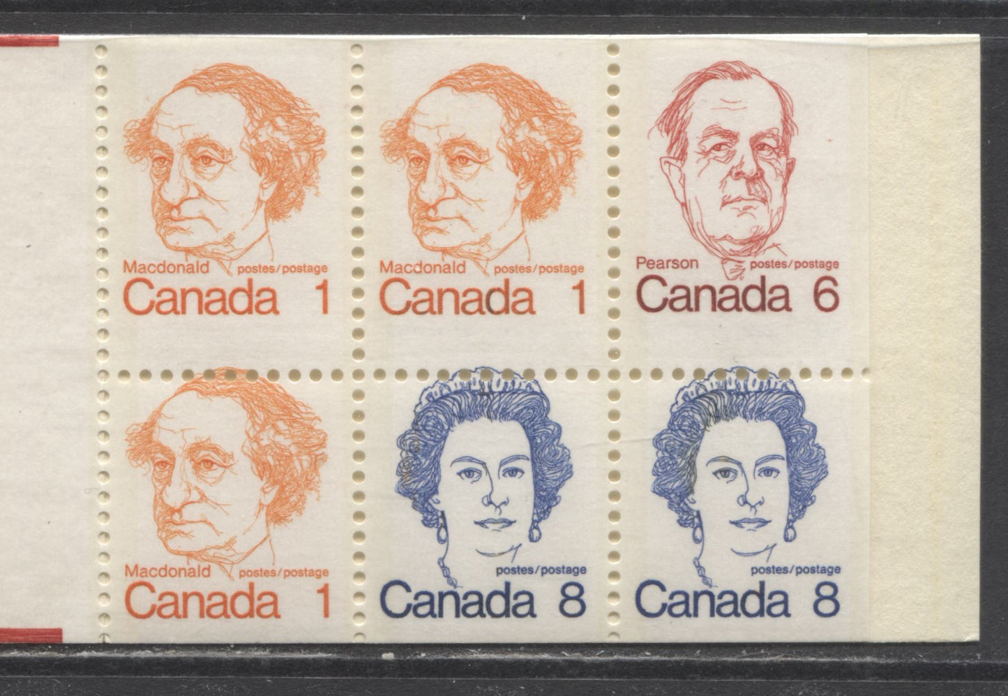 Lot 7 Canada McCann #BK74I 1972-1978 Caricature Issue, A Complete 25c Booklet, MF Cover, NF/NF Misperf Pane