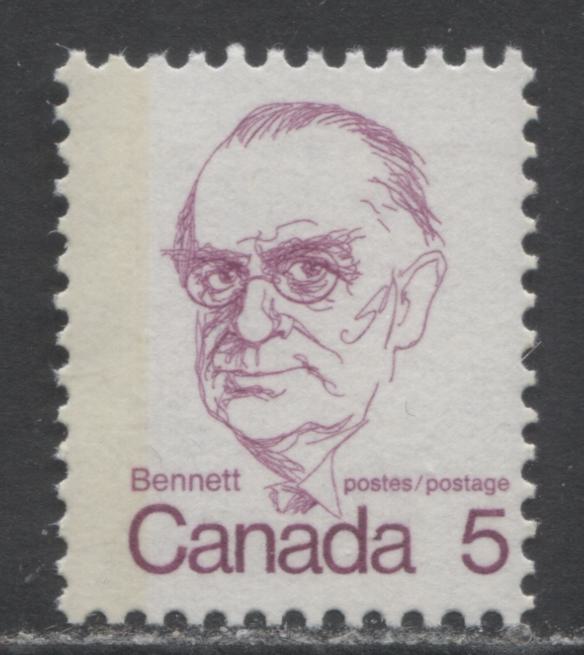 Lot 56 Canada #590T2 5c Lilac Richard B Bennett, 1972-1974 Caricature Issue, A VFNH Single On LF Bluish Paper, G2aL Due To Leftward Perf Shift
