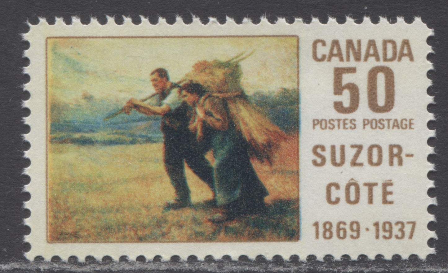 Canada #492 var 50c Multicoloured Return From The Harvest, 1969 Suzor - Cote Issue, A VFNH Single On HF Paper, With Shift Of Cyan Beyond Right Frameline, Fluorescence Level 8