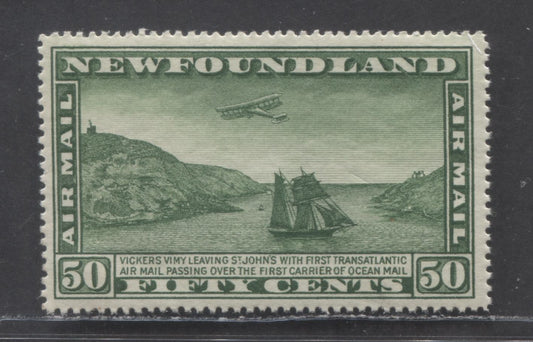 Lot 96 Newfoundland #C7 50c Green Airplane & Packet Ship, 1931 Pictorial Airmail Issue, A VFOG Single