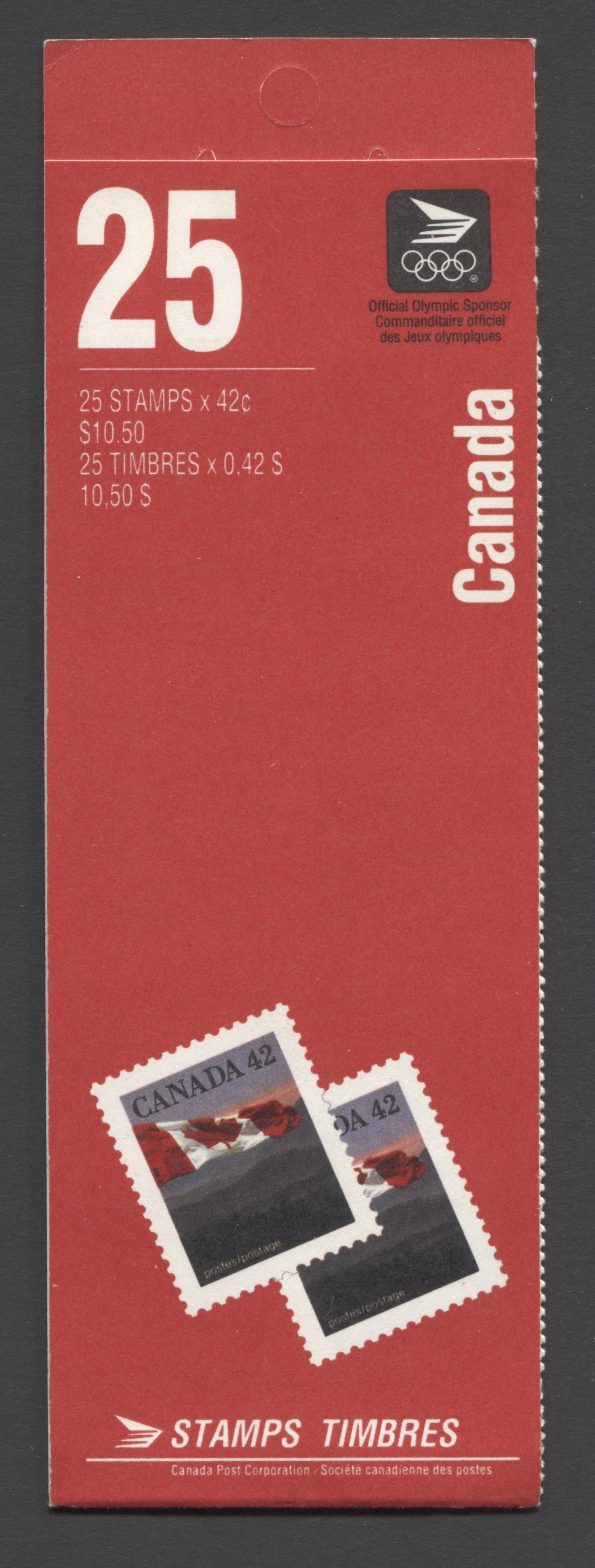 Canada #BK139a-c 1991-1998 Fruit and Flag Definitive Issue, Complete $21 Booklet, Coated Papers Paper, Dead Paper, 4 mm GT-4 Tagging