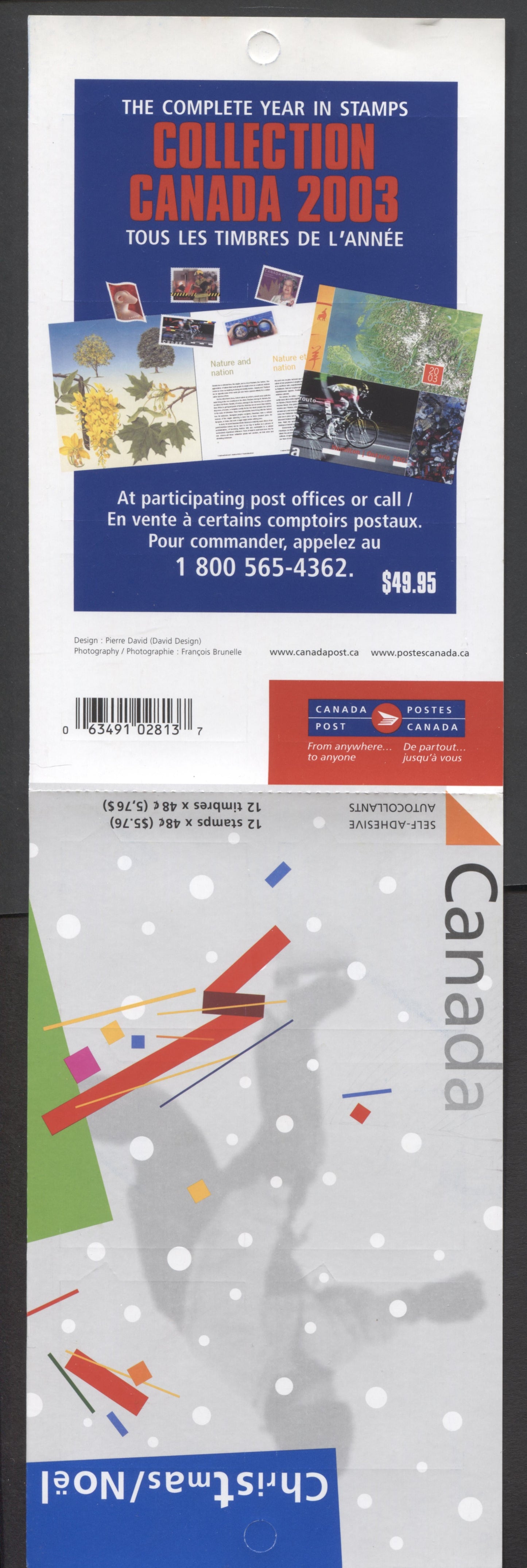 Canada #BK277-i 2003 Christmas Issue, Complete $5.76 Booklet, Tullis Russell Coatings Paper, Dead Paper, 4 mm GT-4 Tagging