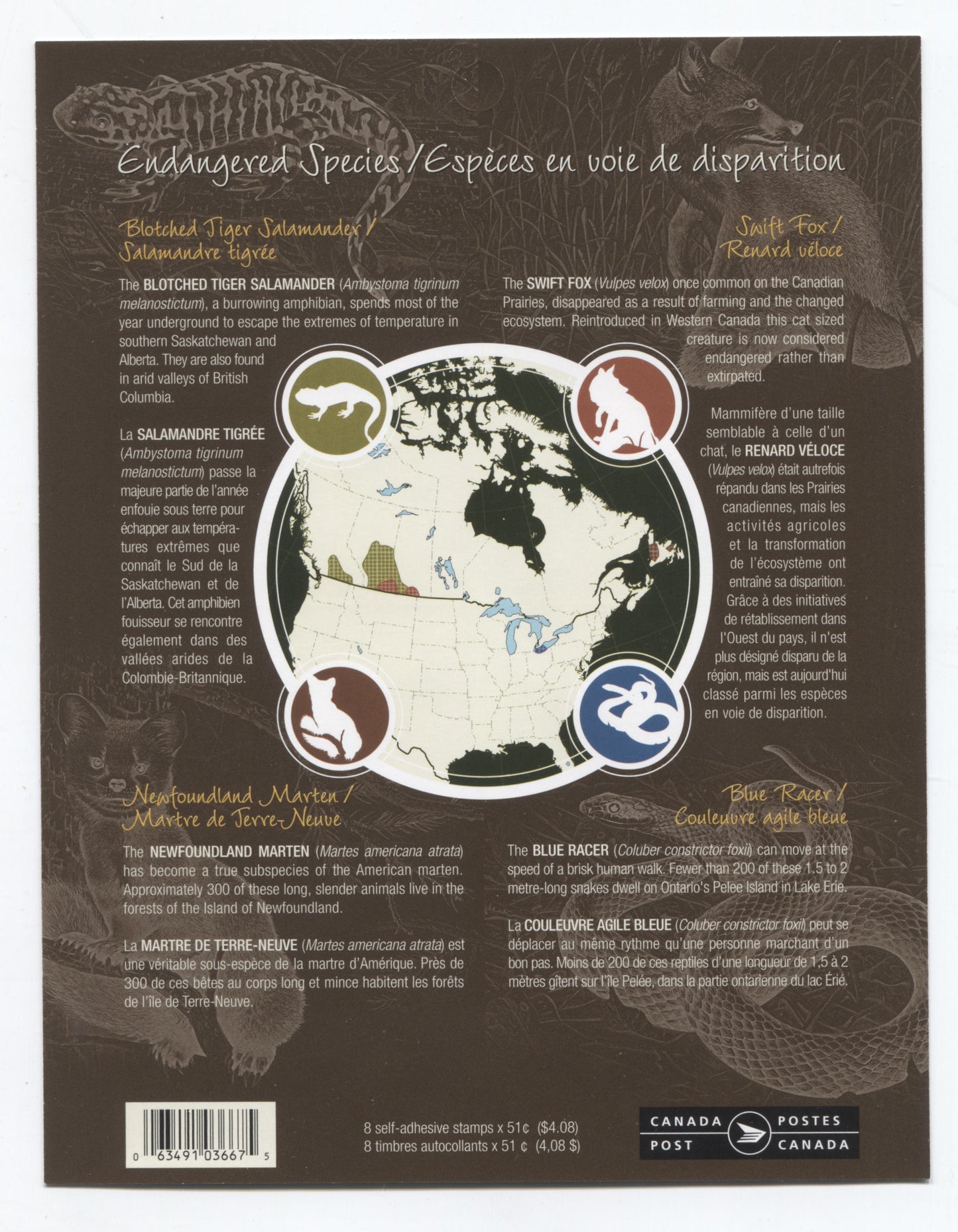 Canada #BK335 2006 Endangered Species Issue, Complete $4.08 Booklet, Tullis Russell Coatings Paper, Dead Paper, 4 mm GT-4 Tagging