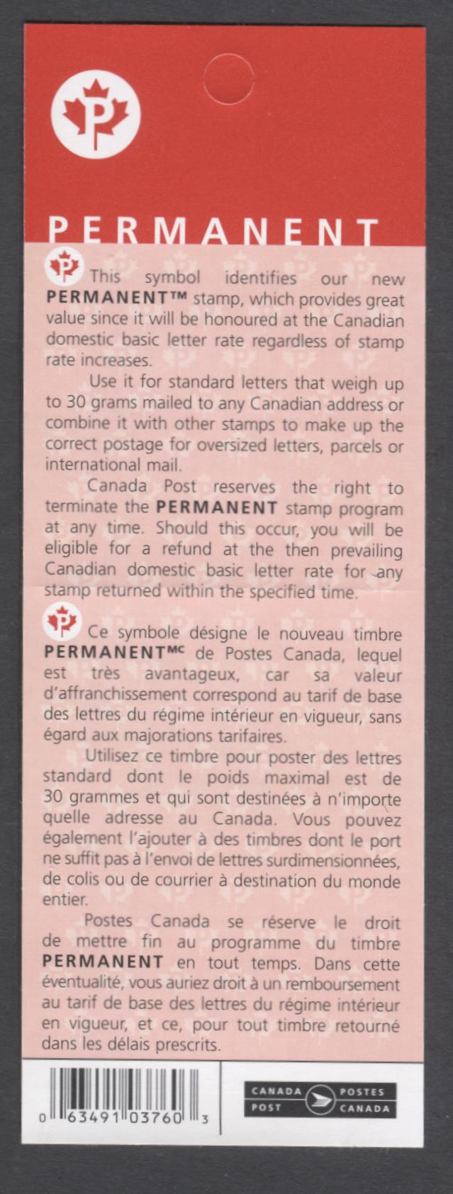 Canada #BK341 2004-2010 Floral & Canadian Pride Definitives, Complete $5.10 Booklet, Tullis Russell Coatings Paper, Dead Paper, 4 mm GT-4 Tagging