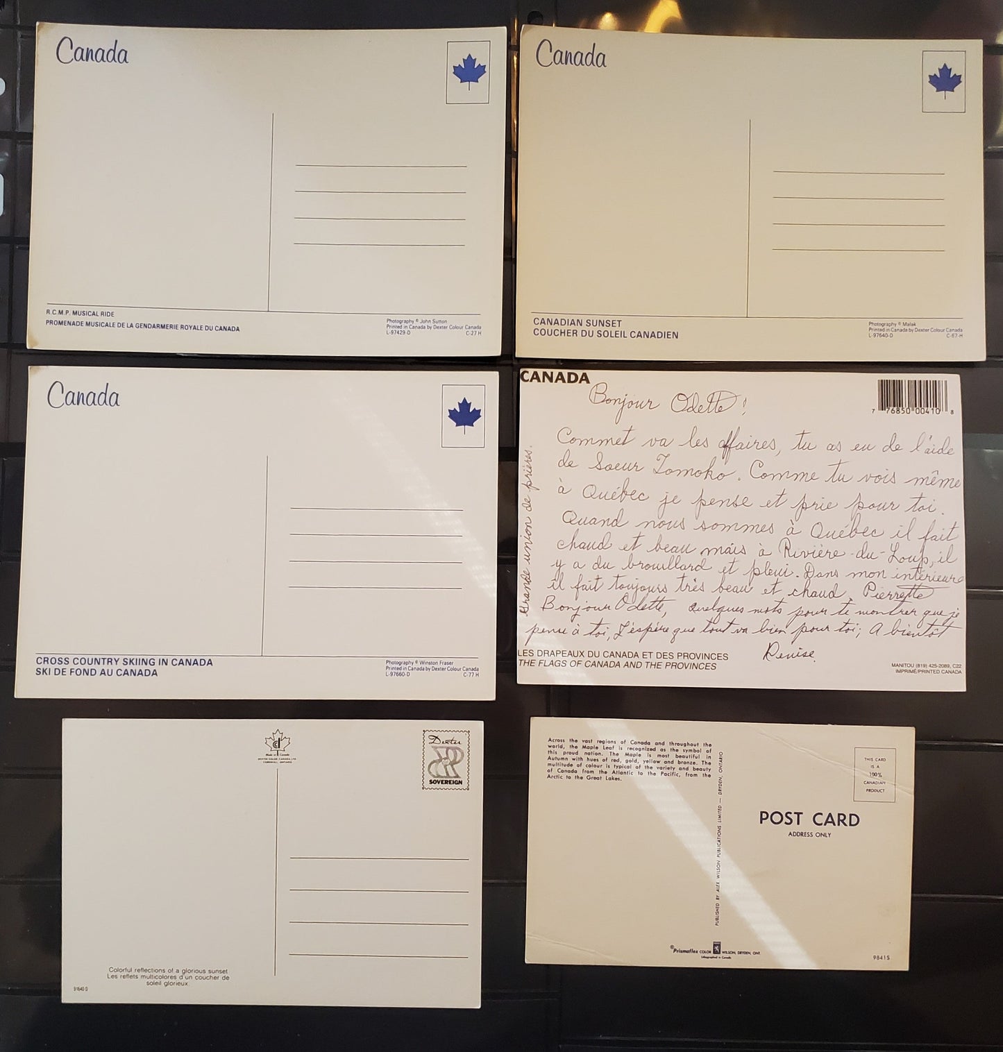 A Group of 6 Postcards From Canada, Showing Sunset, Musical Ride and Maple Leaf, From The 1970's and 1990's, Overall VG and VF, Net Est. $1