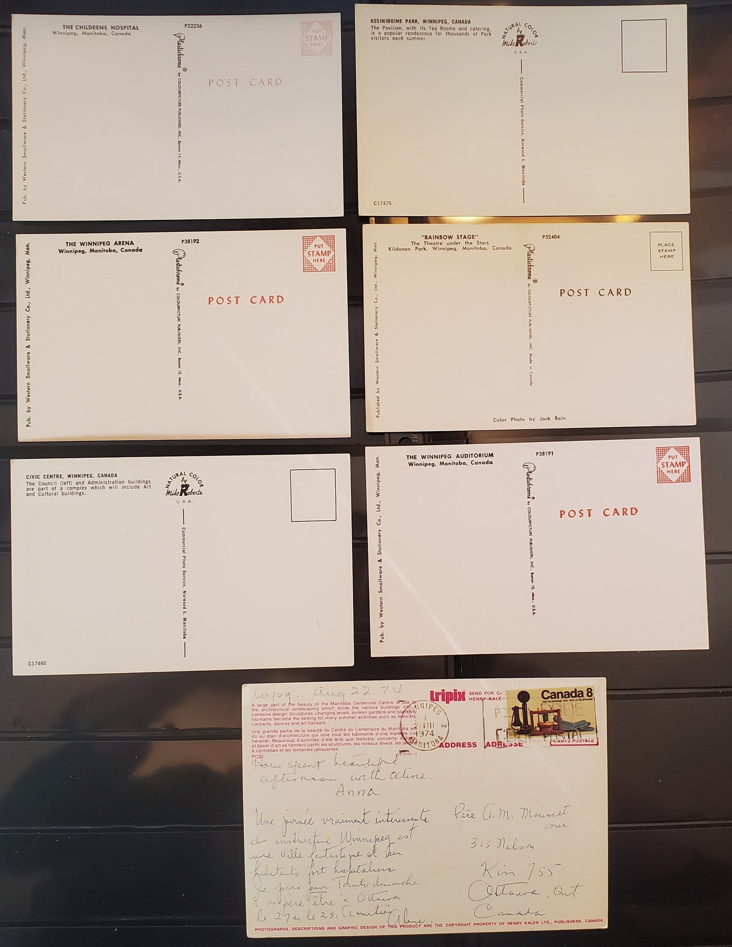A Group of 7 Postcards From Winnipeg, Manitoba, Showing Various Landmarks, From The 1960's and 1970's, Overall VF, Net Est. $4
