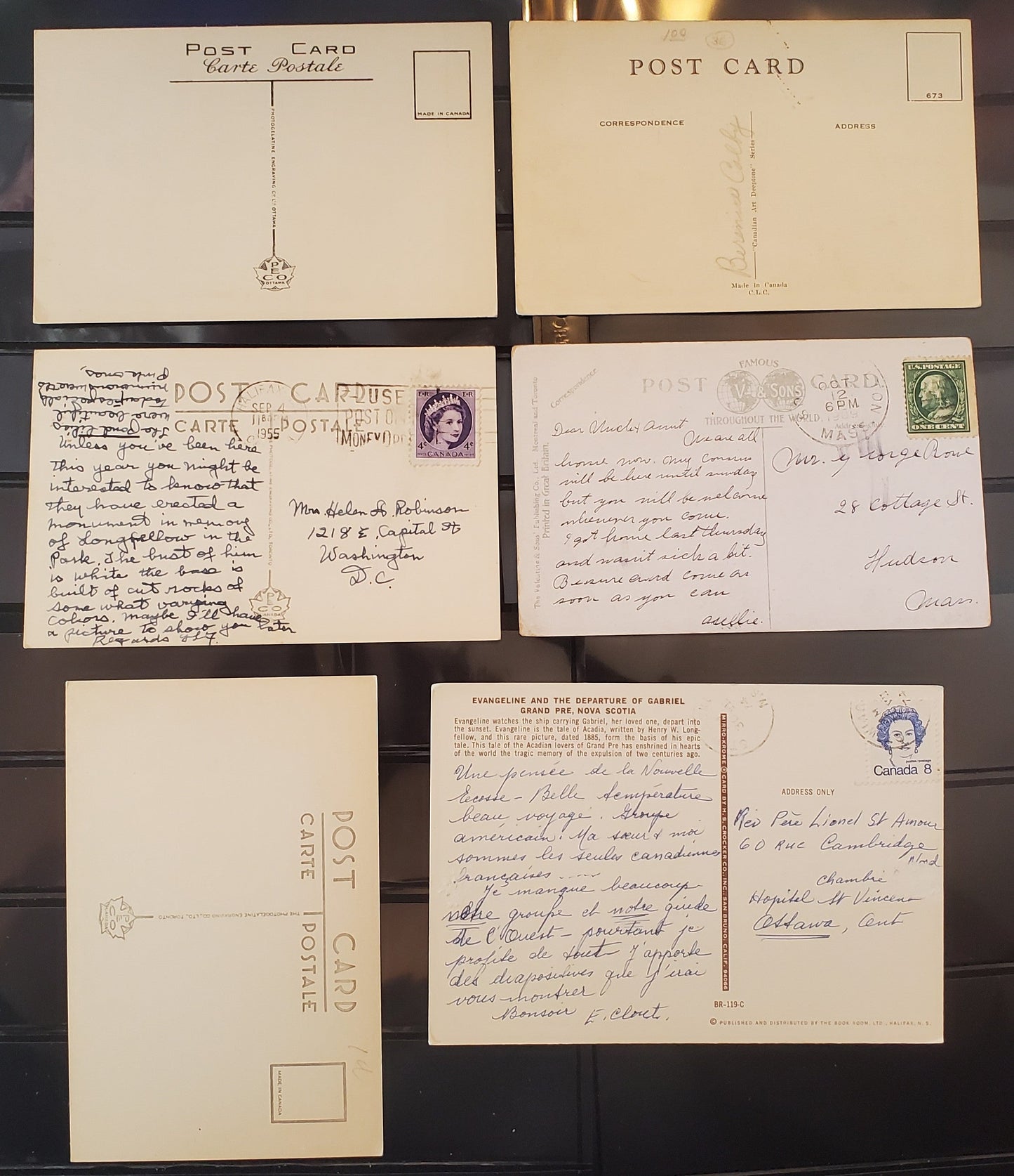 A Group of 6 Postcards From Grand Pre, Nova Scotia, Showing Evangeline and Cape Blomidon, From The 1910's, 1940's-1960's, Overall Fine and VF, Net Est. $6