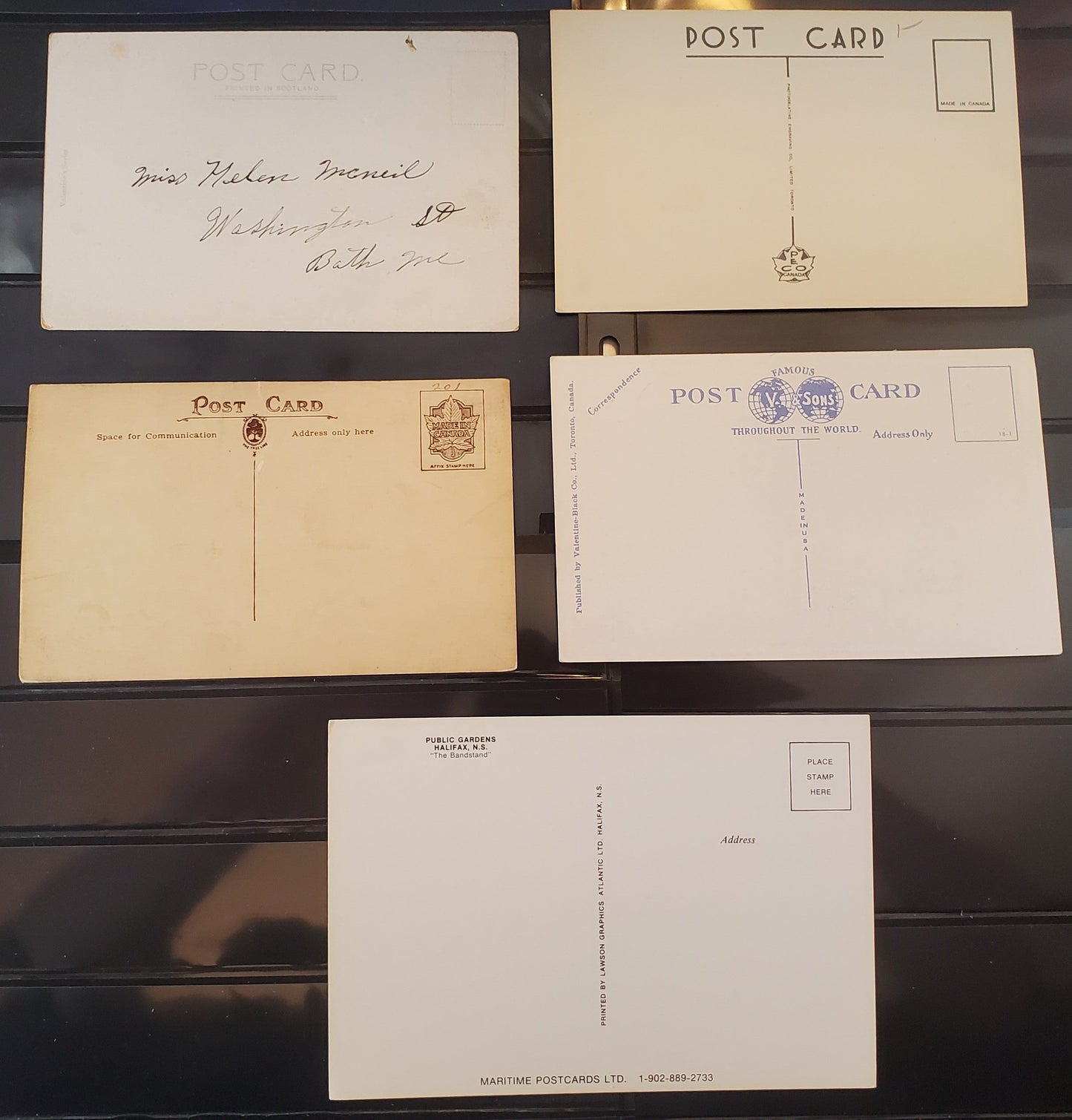 A Group of 5 Postcards From Halifax, Nova Scotia, Showing The Public Gardens, From The 1910's-1930's and 1980's, Overall Fine and VF, Net Est. $8